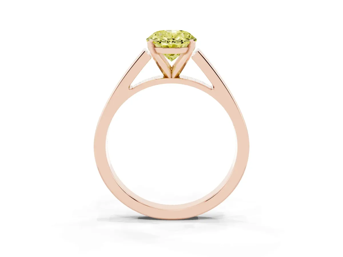Fancy Yellow Oval Cut Solitaire Engagement Ring with Four-Prong Setting and Tapered Band Rose gold