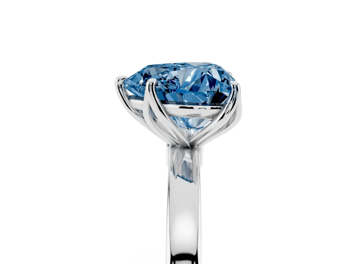 Fancy Blue Heart Cut Diamond Solitaire Ring with Thin Band and Prong Setting Silver