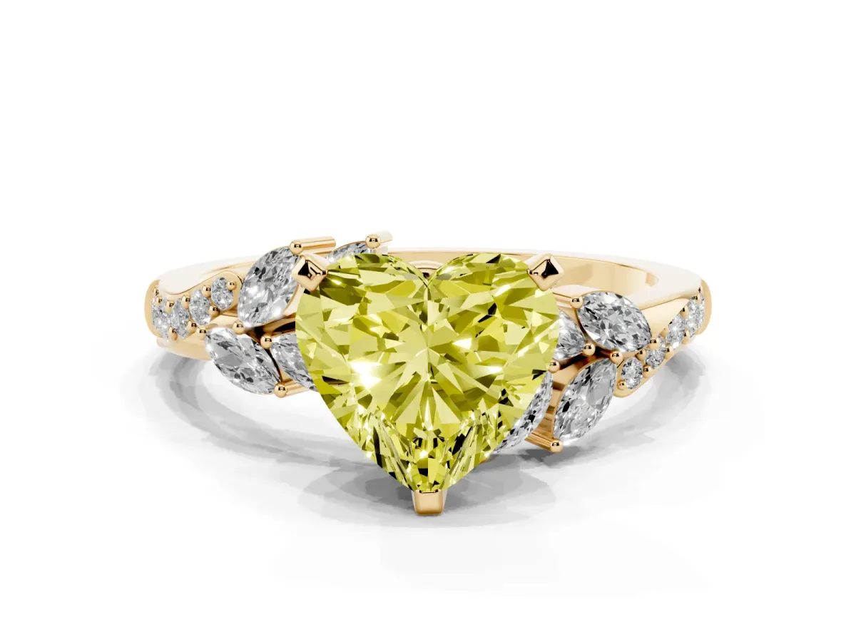 Fancy Yellow Heart Cut Solitaire Marquise Twist Band with Six-Prong Setting Yellow gold