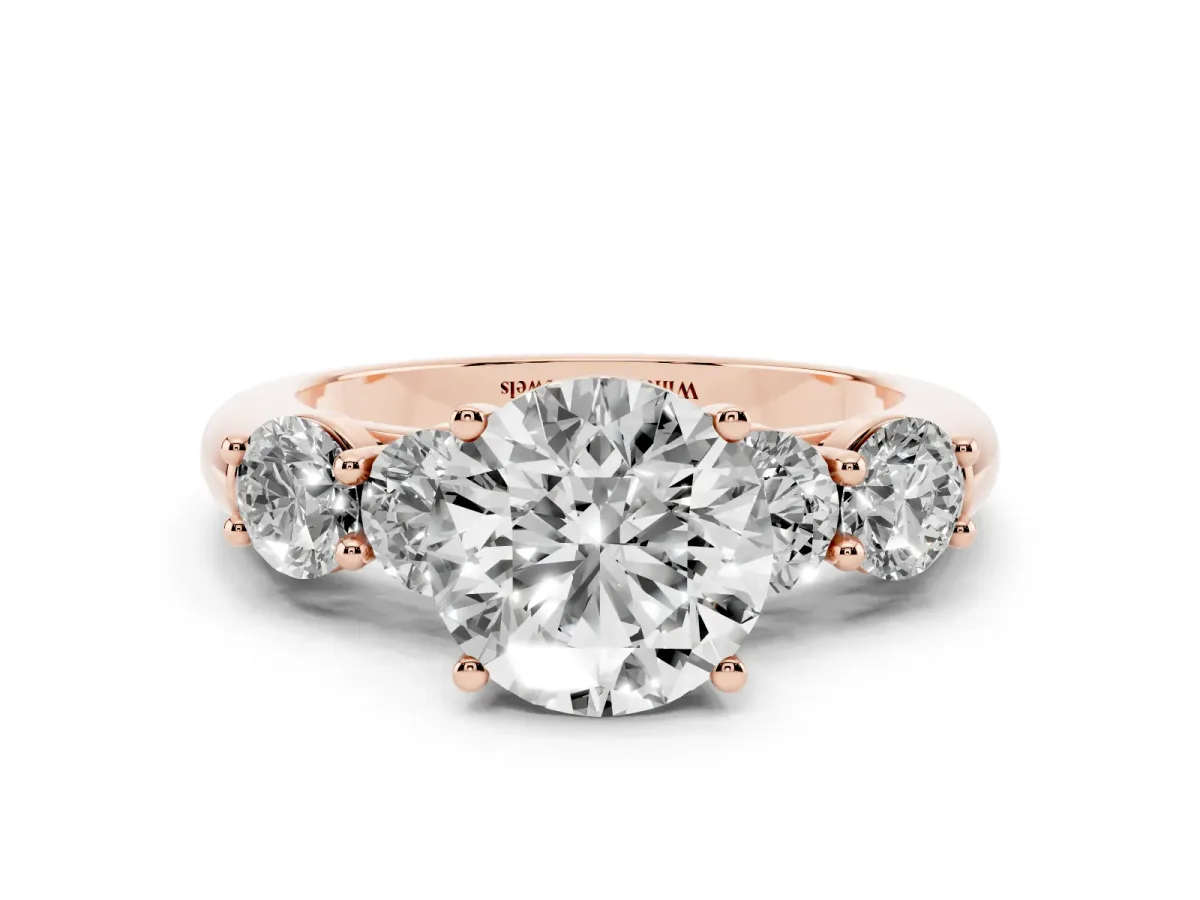 Round Cut Cut Five-Stone Prong Set Diamond Ring with Classic Band Rose gold
