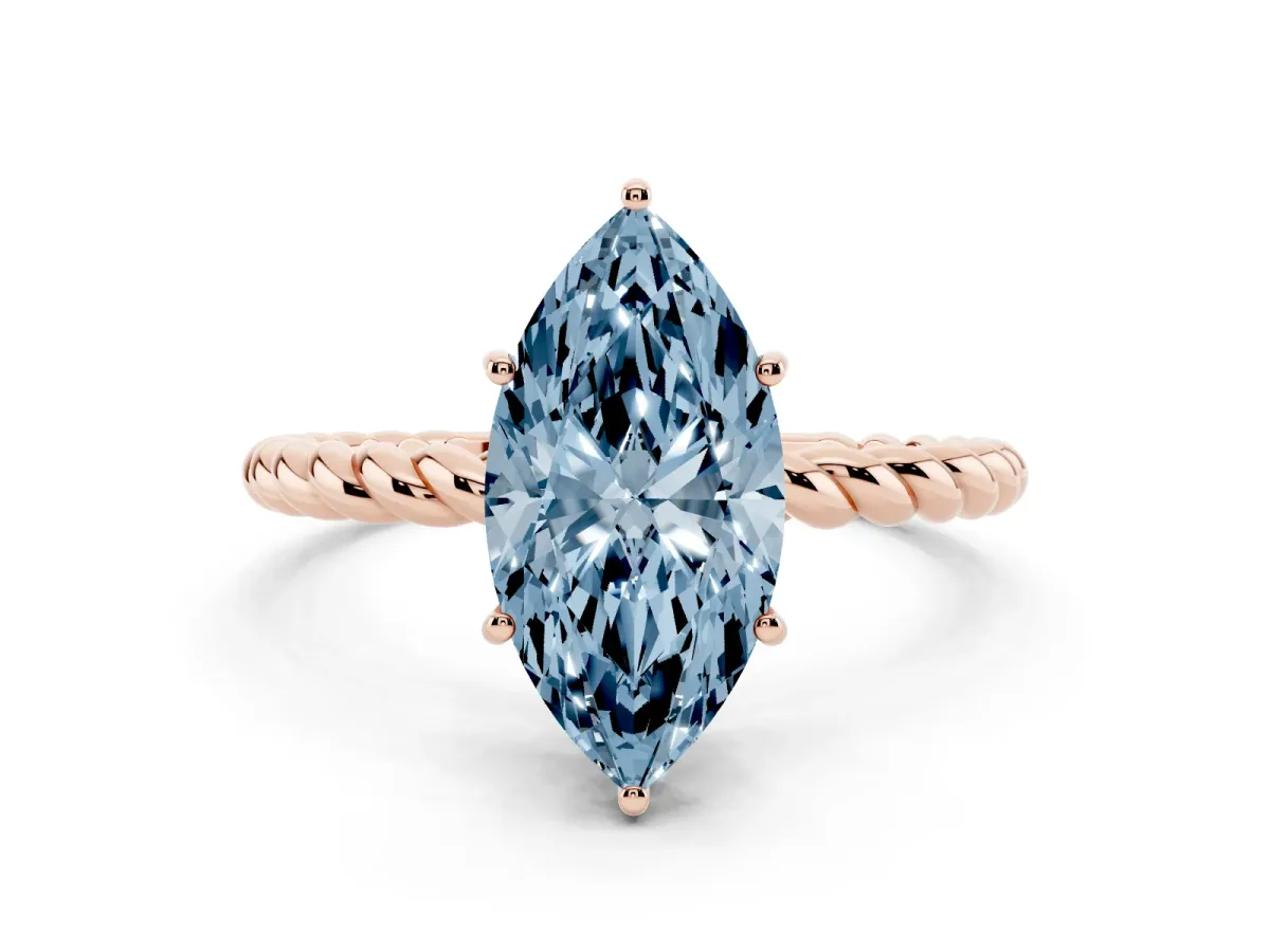 Fancy Blue Marquise Cut Solitaire Twisted Band 4-Prong Ring Rose gold