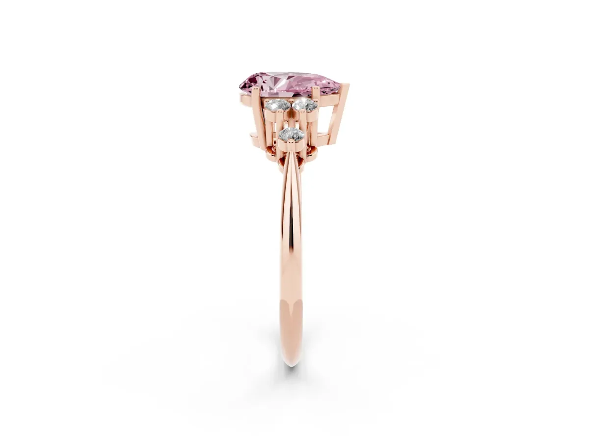 Fancy Pink Pear Cut Cut Diamond Cluster Ring with Solitaire Band and Four-Prong Setting Rose gold