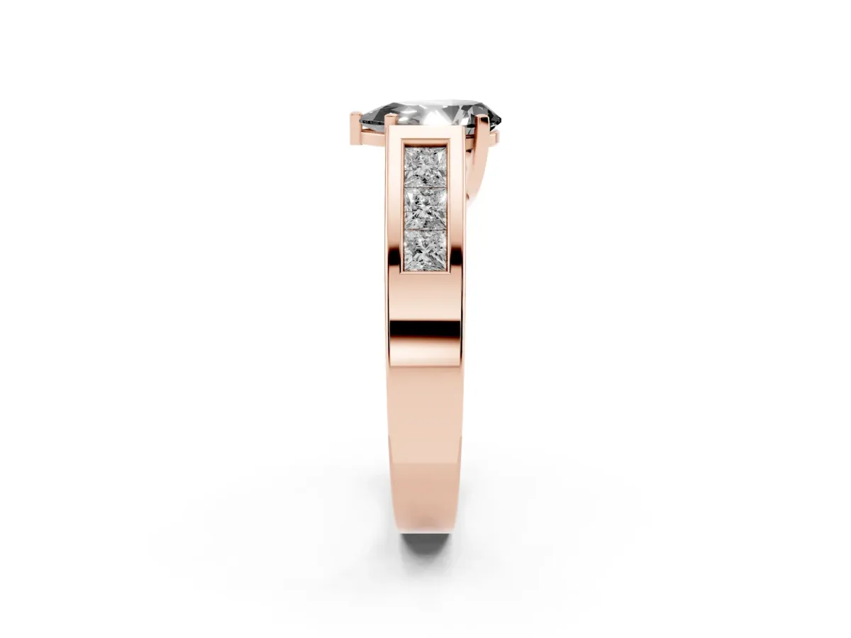 Fancy Black Pear Cut Cut Channel Set Solitaire Ring with Four-Prong Setting Rose gold
