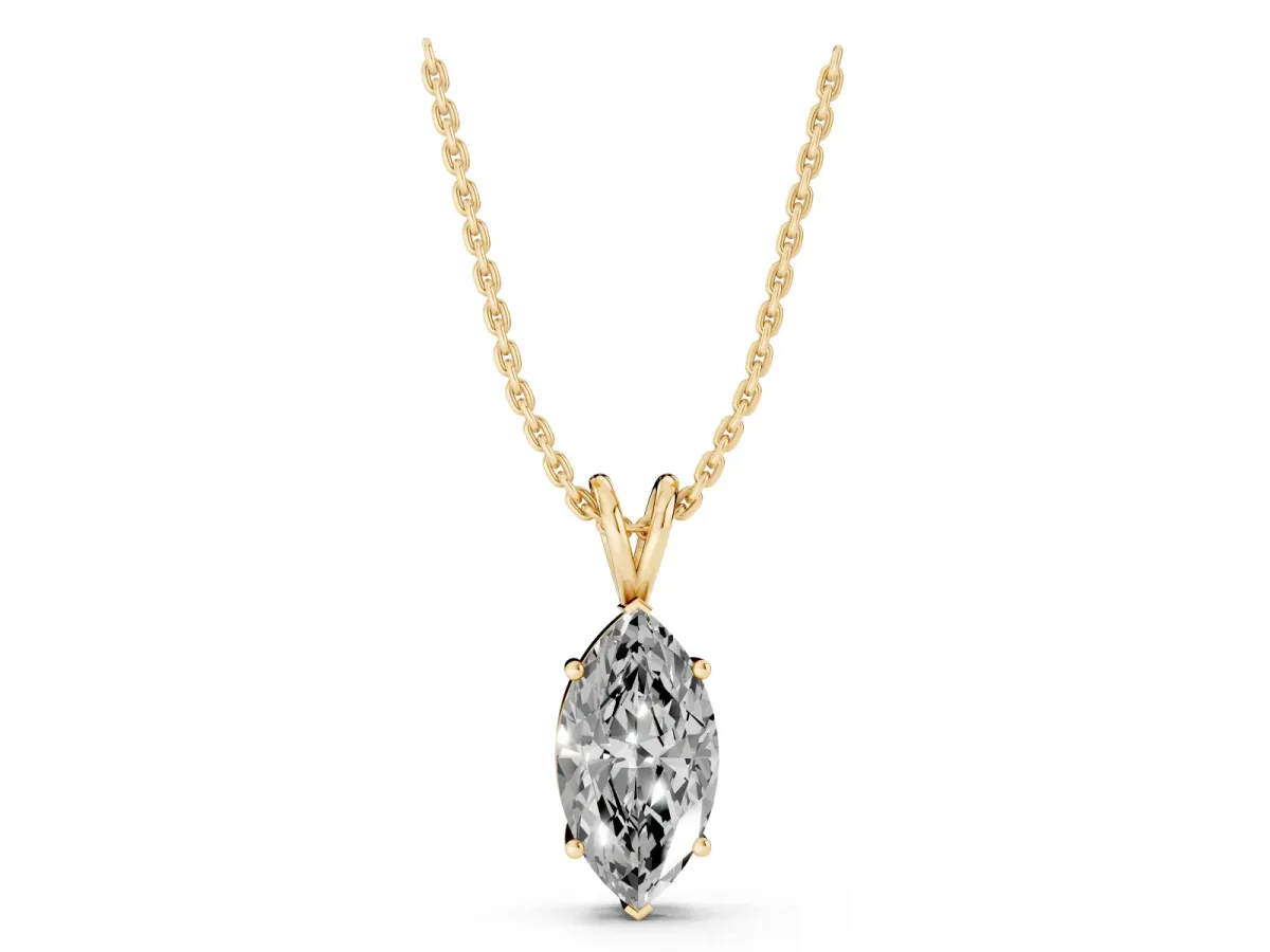 Marquise Diamond Solitaire Pendant with Prong Setting Yellow gold