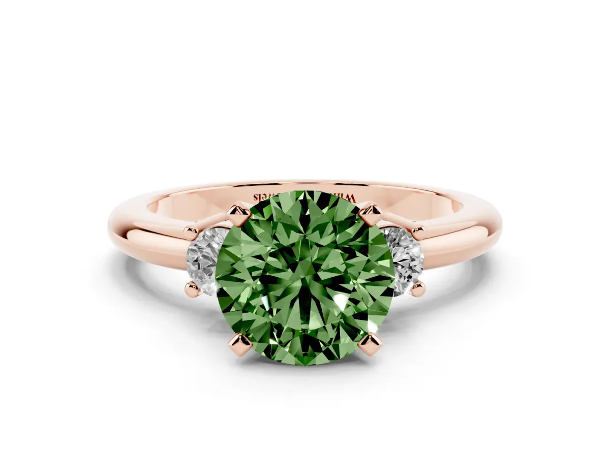 Fancy Green Three-Stone Round Cut Cut Diamond Solitaire with Prong Setting and Classic Band Rose gold