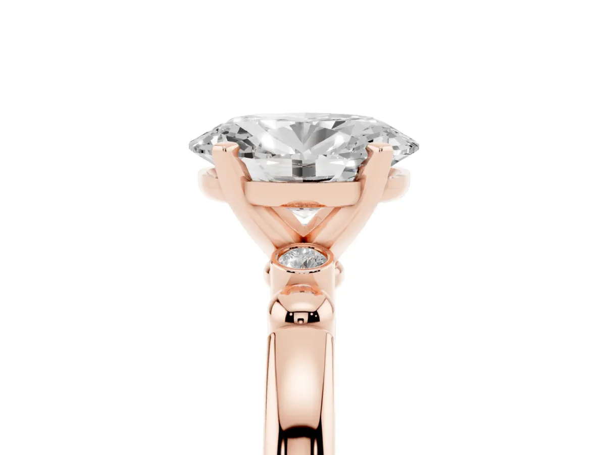 Oval Cut Solitaire Beaded Band with Four-Prong Setting Rose gold