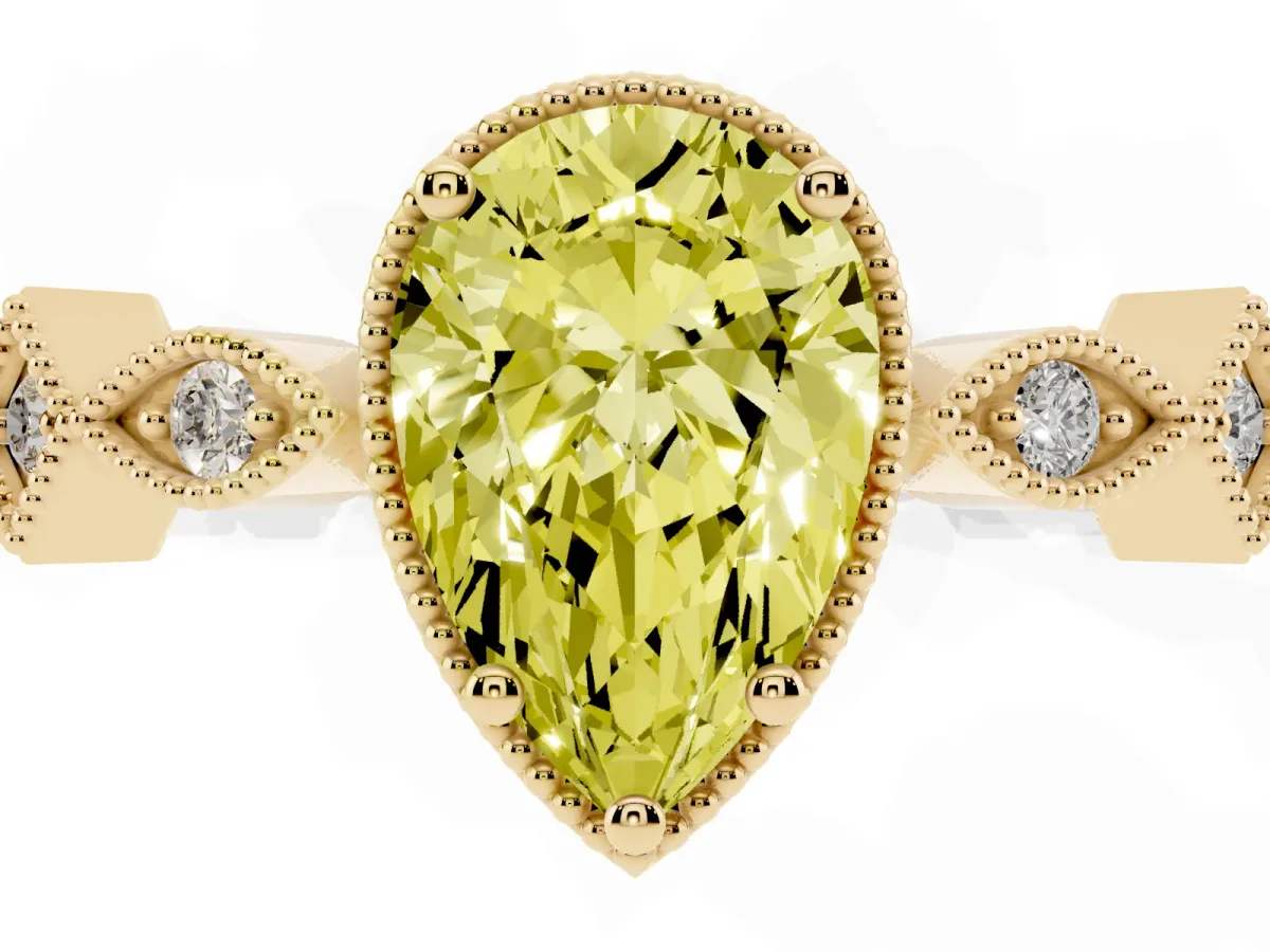 Fancy Yellow Pear Cut Milgrain Marquise Diamond Twist Band Ring Yellow gold