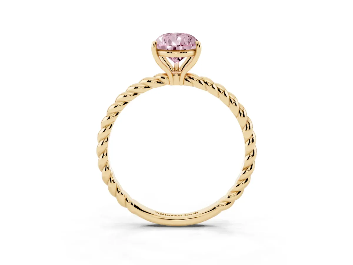 Fancy Pink Pear Cut Solitaire Twist Band Ring with Four-Prong Setting Yellow gold