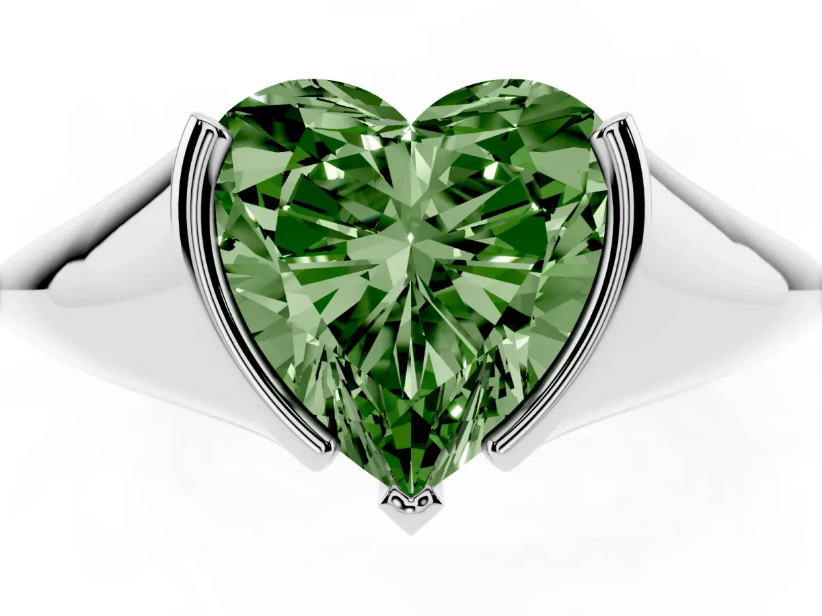 Fancy Green Heart Cut Solitaire Tension Set Diamond Ring Platinum