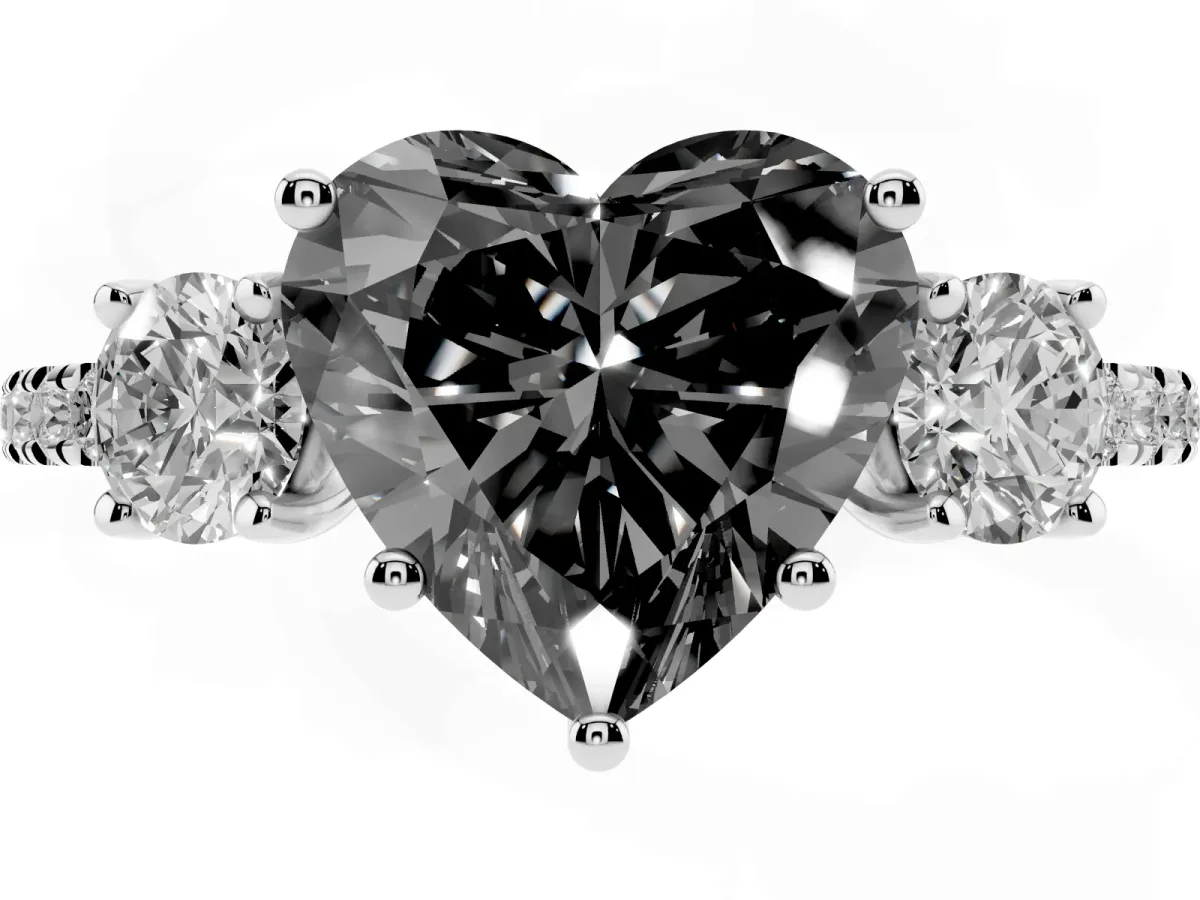 Fancy Black Three-Stone Heart Cut Cut Diamond Pavé Band with Prong Setting Silver