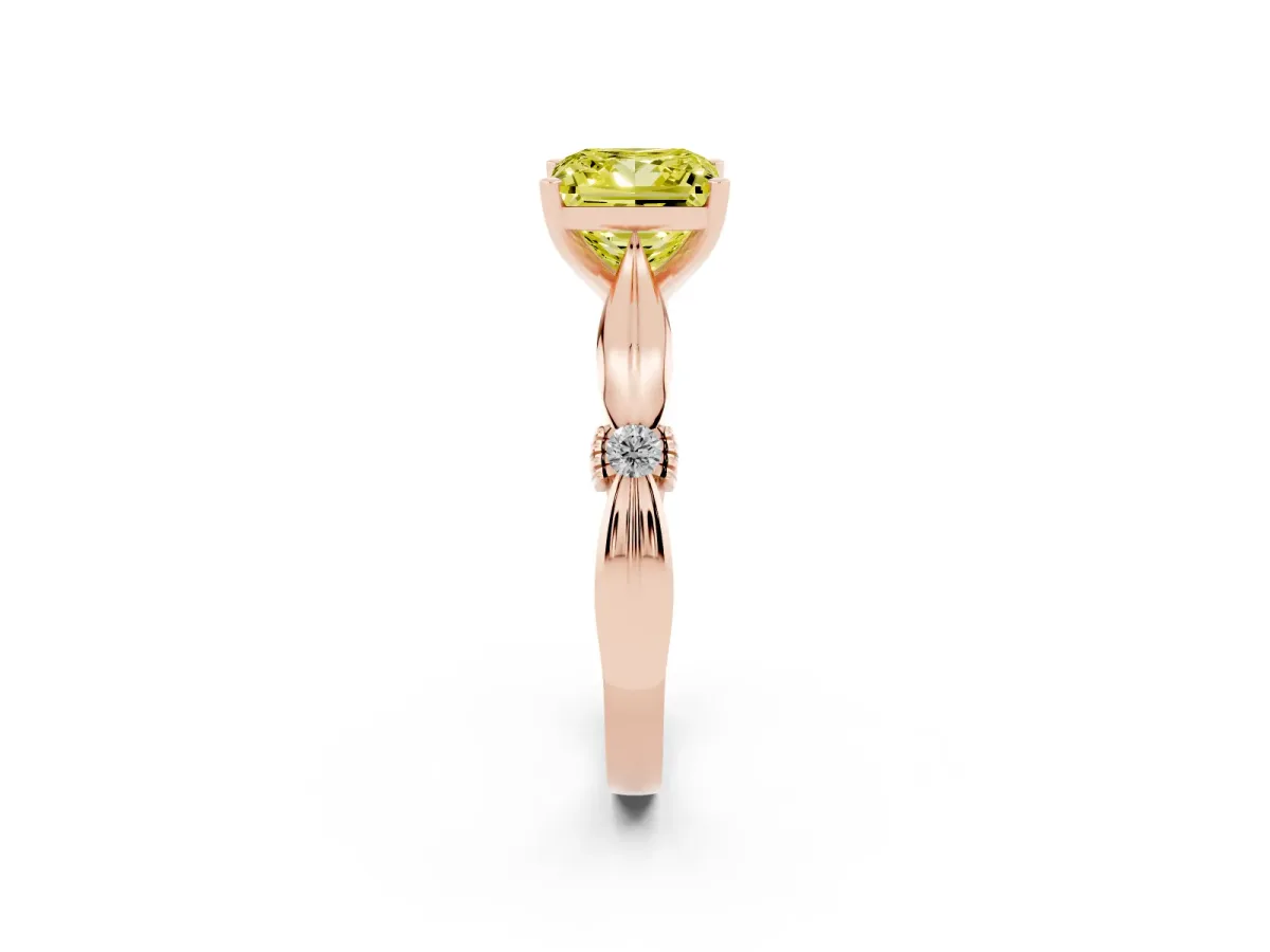 Fancy Yellow Princess Cut Solitaire Diamond Twisted Band with Four-Prong Setting Rose gold