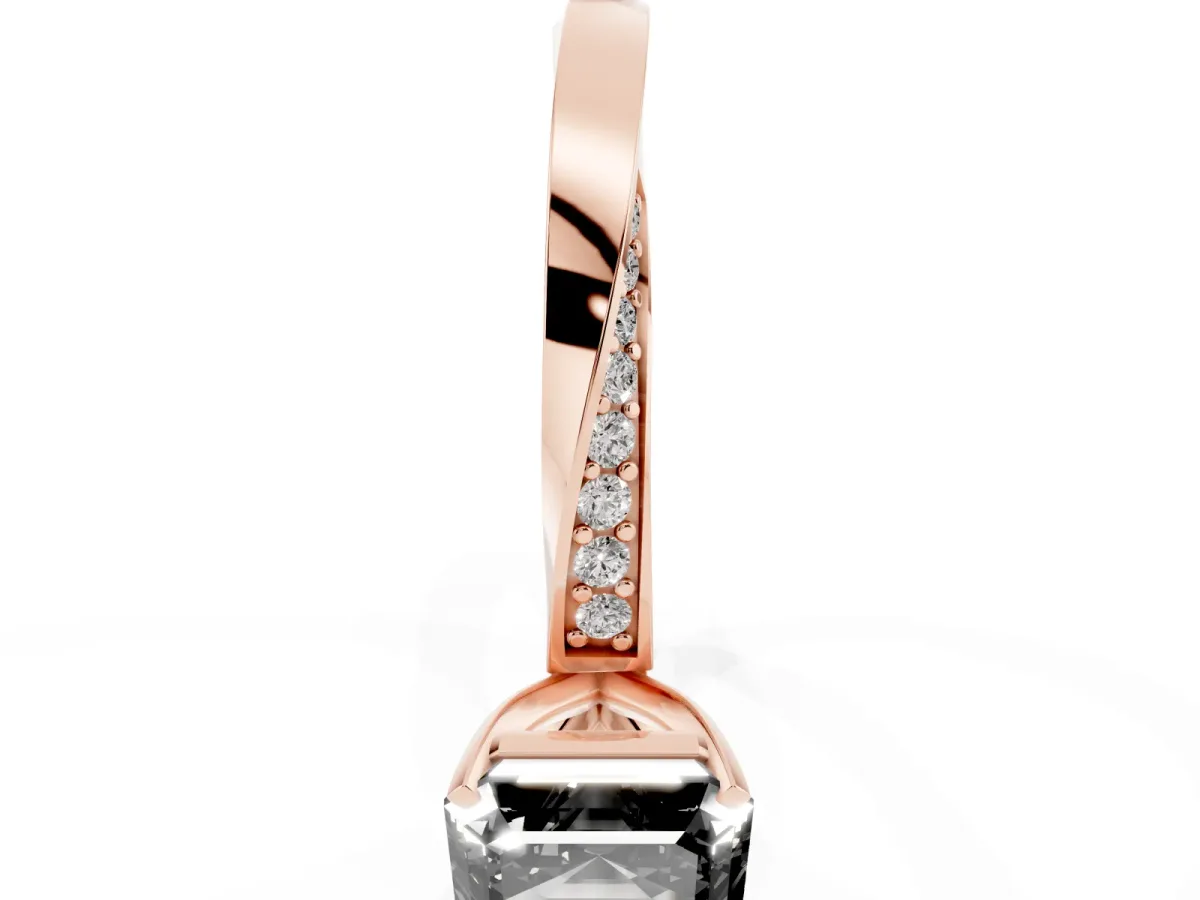 Fancy Black Asscher Cut Diamond Engagement Ring with Side Stone Accents and Four-Prong Setting Rose gold