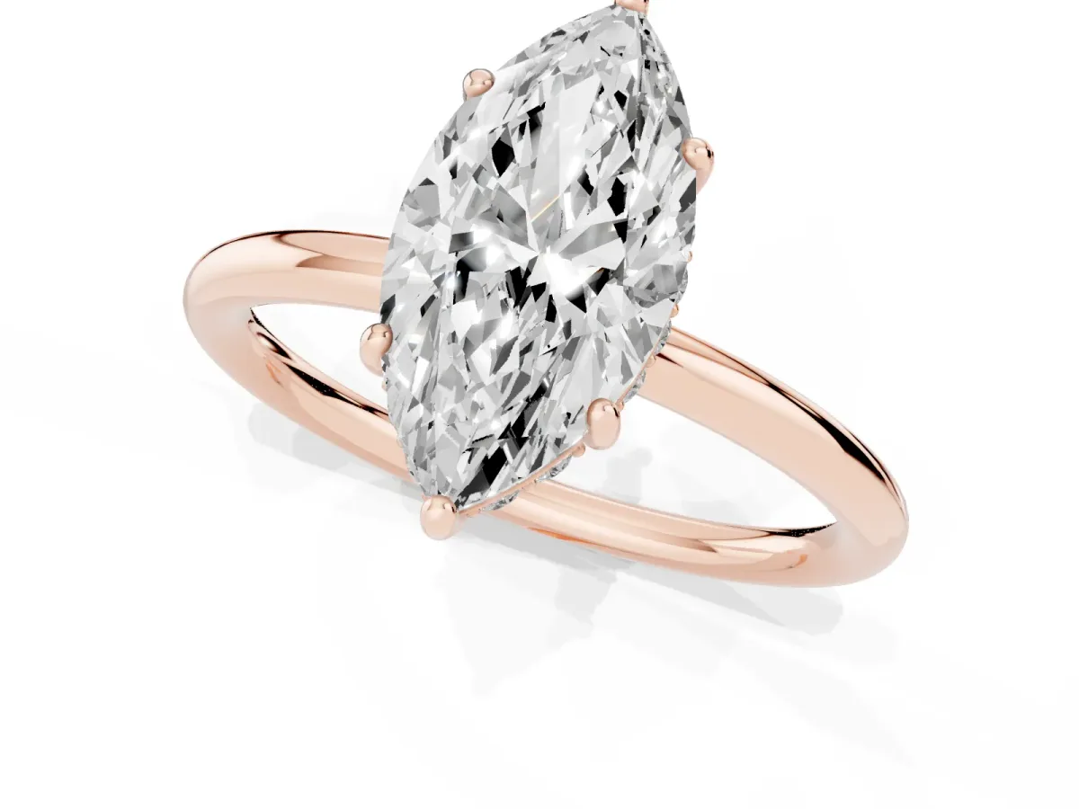 Marquise Cut Solitaire Diamond Ring with a Classic Band and Four-Prong Setting Rose gold