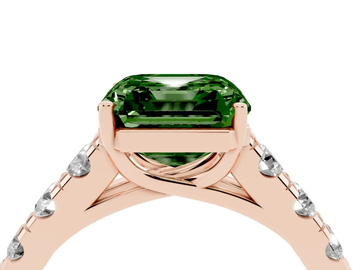 Fancy Green Asscher Cut Cut Diamond Solitaire Ring with Micro Pave Band and Prong Setting Rose gold