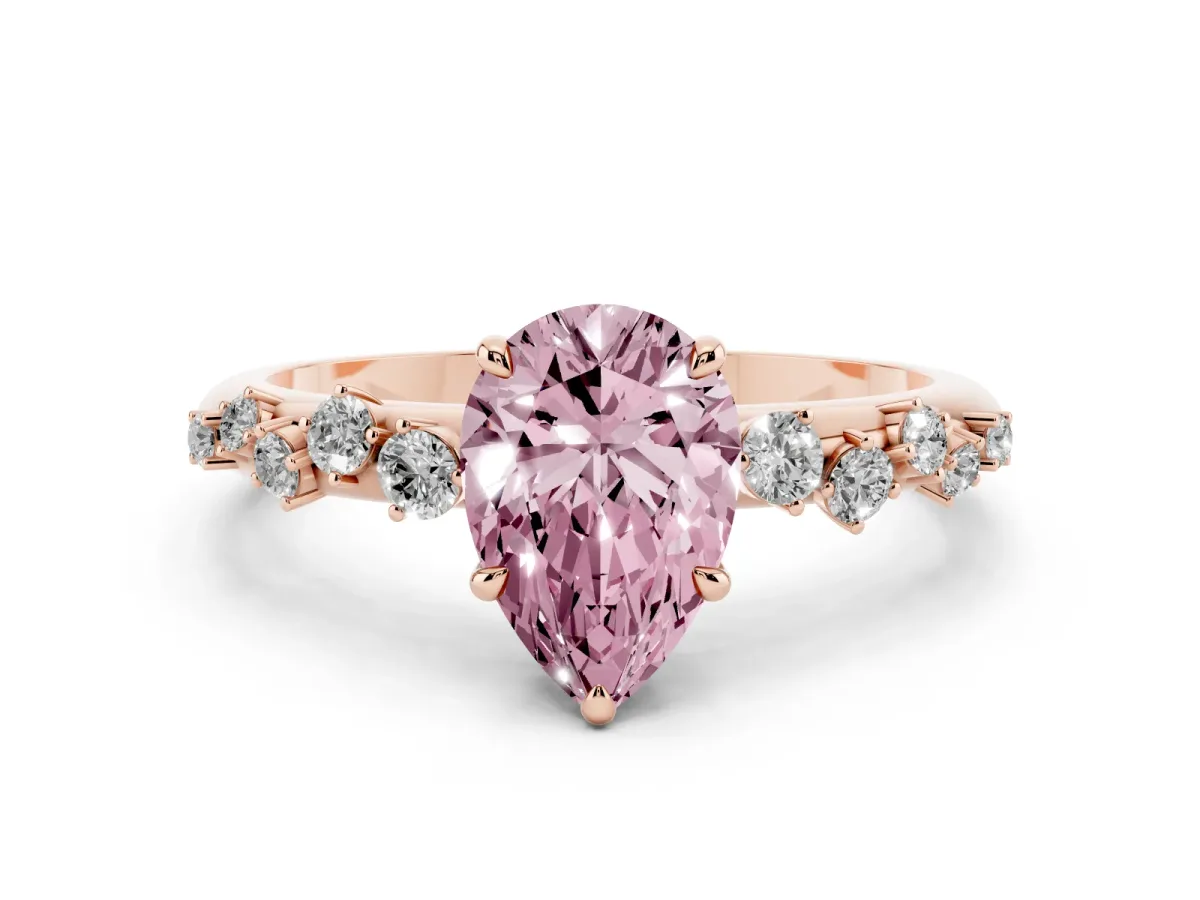 Fancy Pink Pear Cut Diamond Cluster Prong-Set Solitaire Ring Rose gold