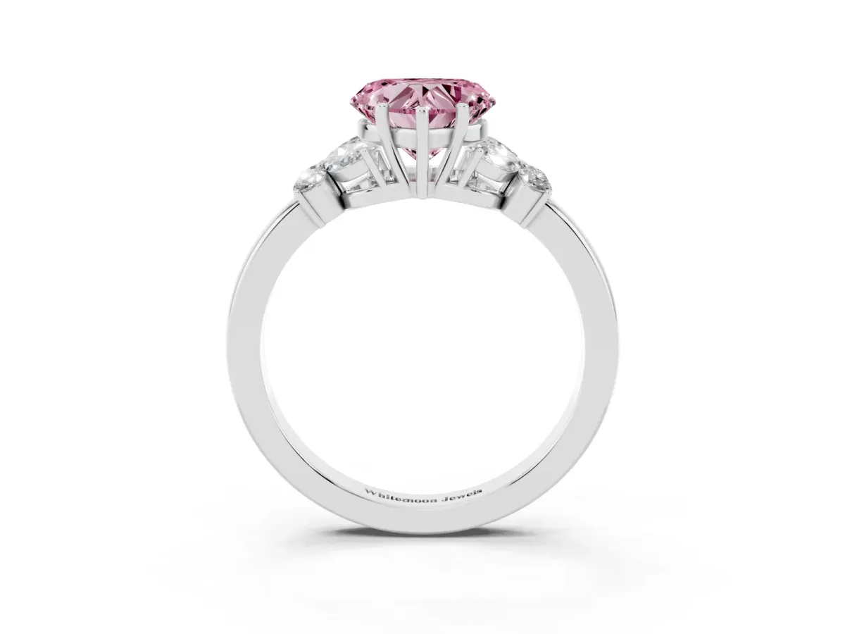 Fancy Pink Heart Cut Cut Solitaire Floral Diamond Ring with Four-Prong Setting Silver
