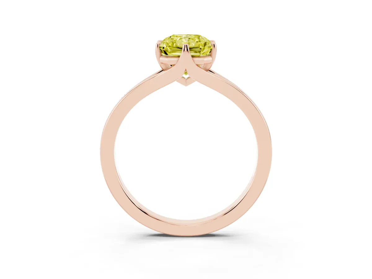 Fancy Yellow Radiant Cut Solitaire Diamond Ring with Six-Prong Setting and Tapered Band Rose gold