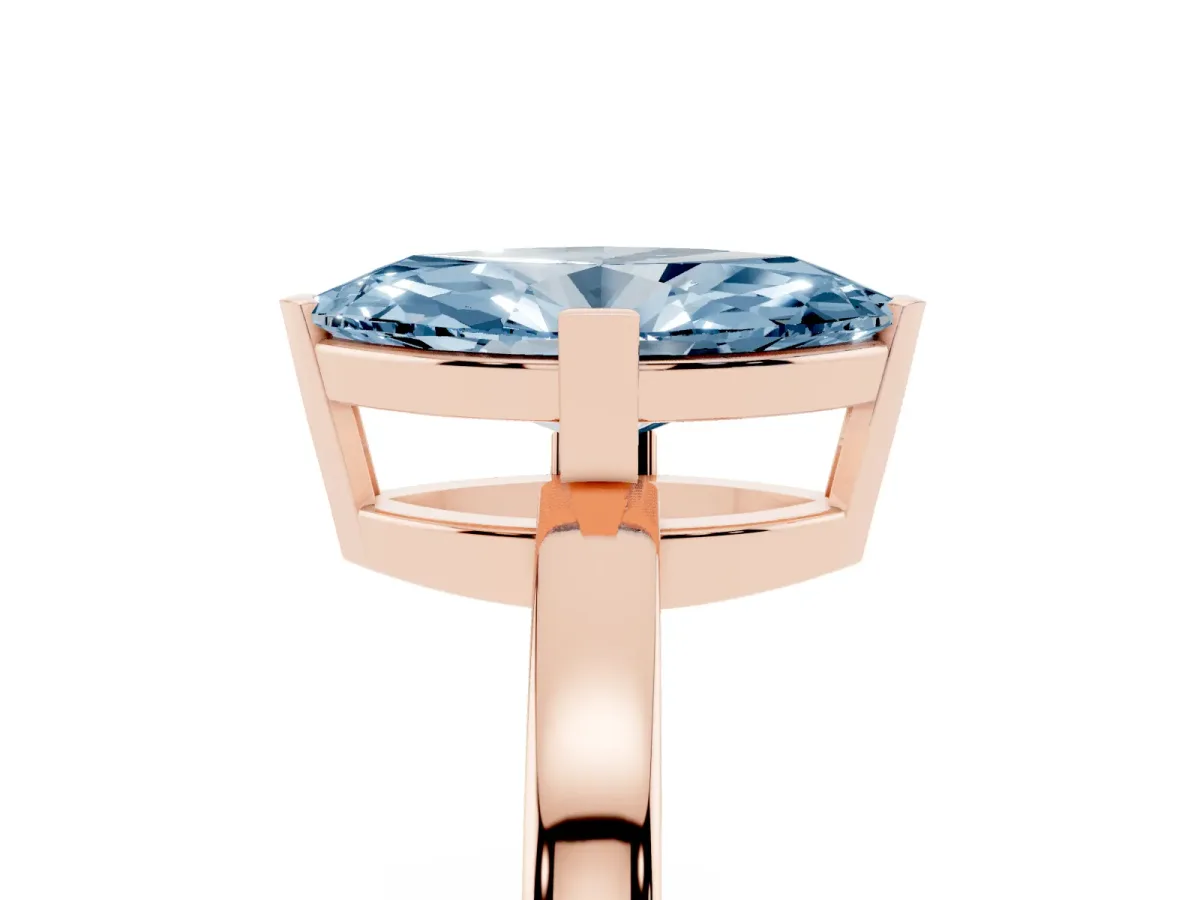 Fancy Blue Marquise Cut Cut Solitaire Ring with Four-Prong Setting and Classic Band Rose gold