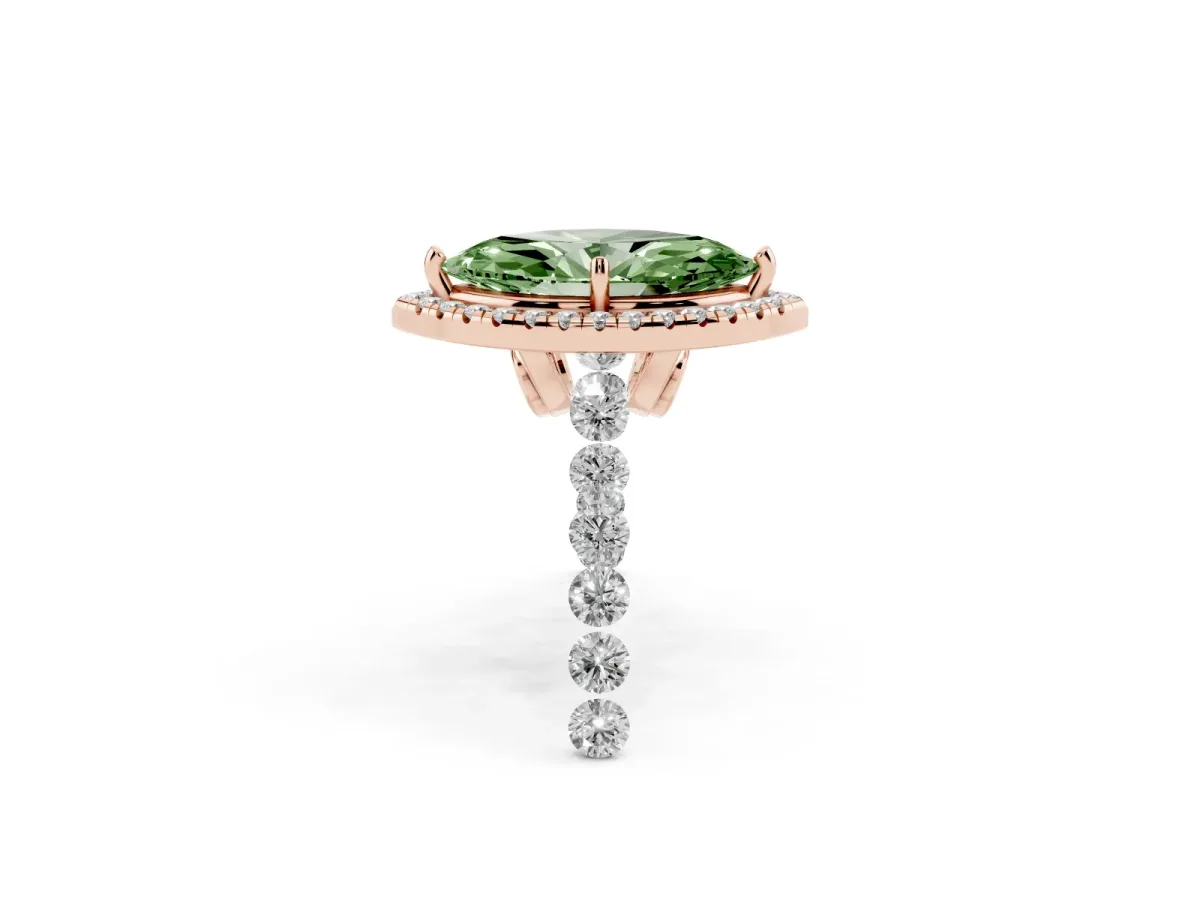 Fancy Green Marquise Cut Halo Pavé Diamond Engagement Ring with Four-Prong Setting Rose gold