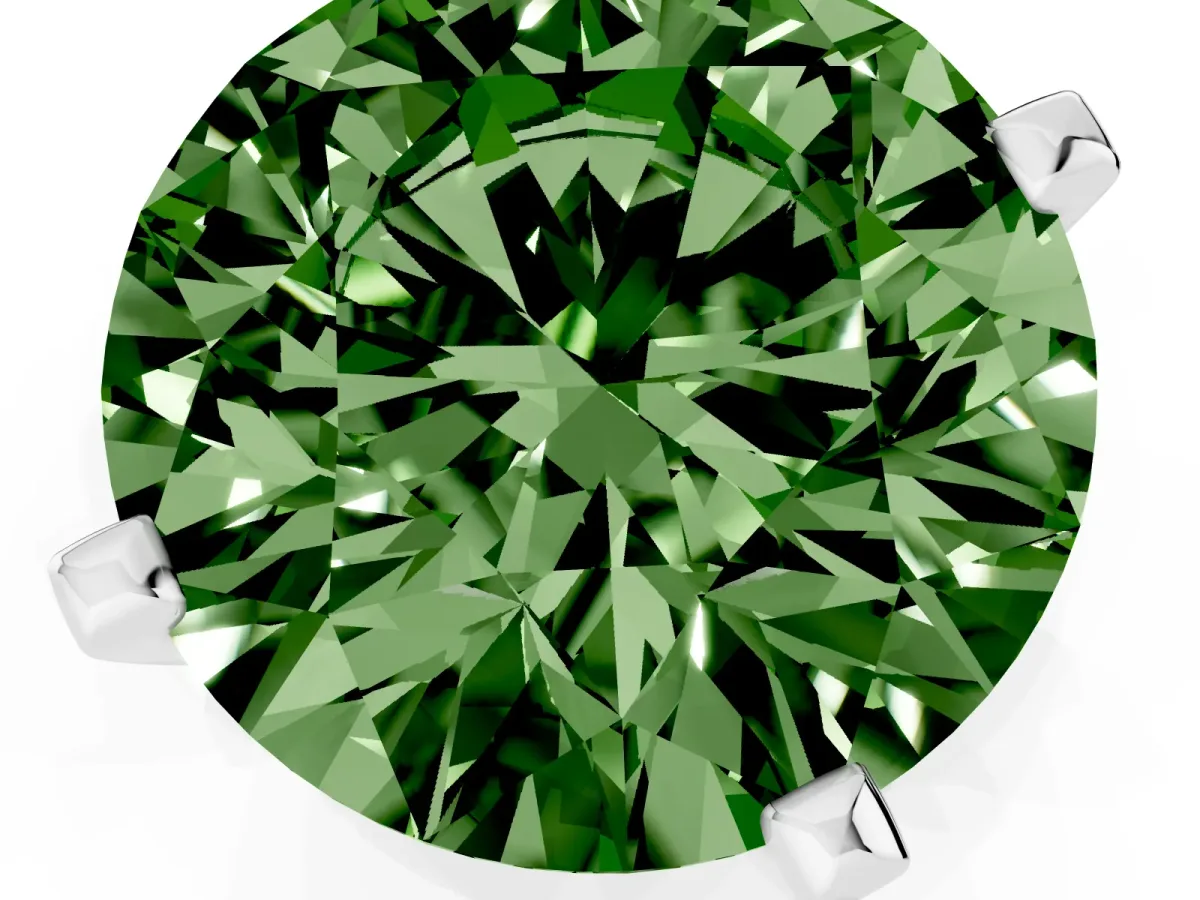 Fancy Green Round Cut Diamond Solitaire Ring with Prong Setting and Classic Band Silver