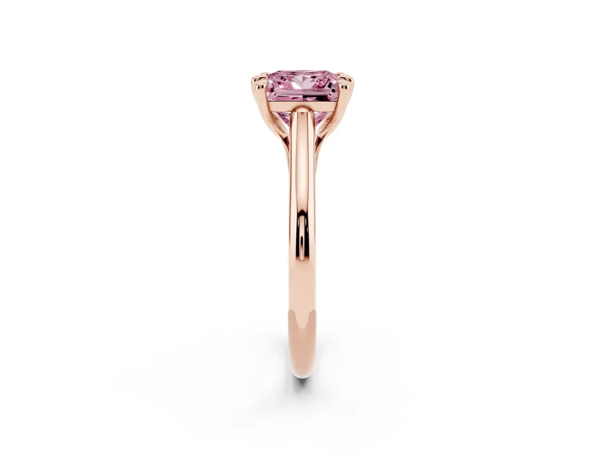 Fancy Pink Princess Cut Solitaire Engagement Ring with Six-Prong Setting and Classic Band Rose gold