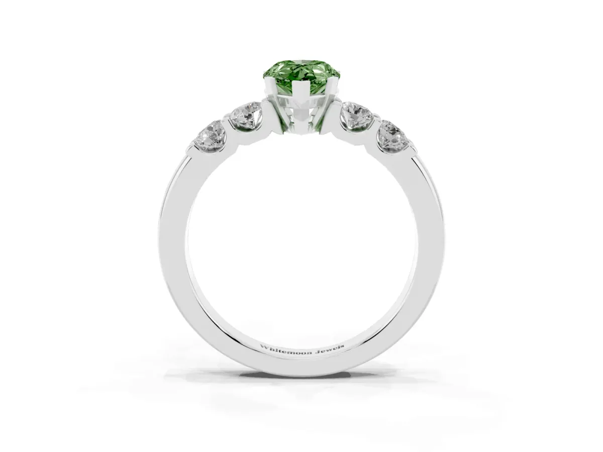 Fancy Green Pear Cut Brilliant Cut Diamond Five-Stone Prong Set Engagement Ring with Channel Band Silver