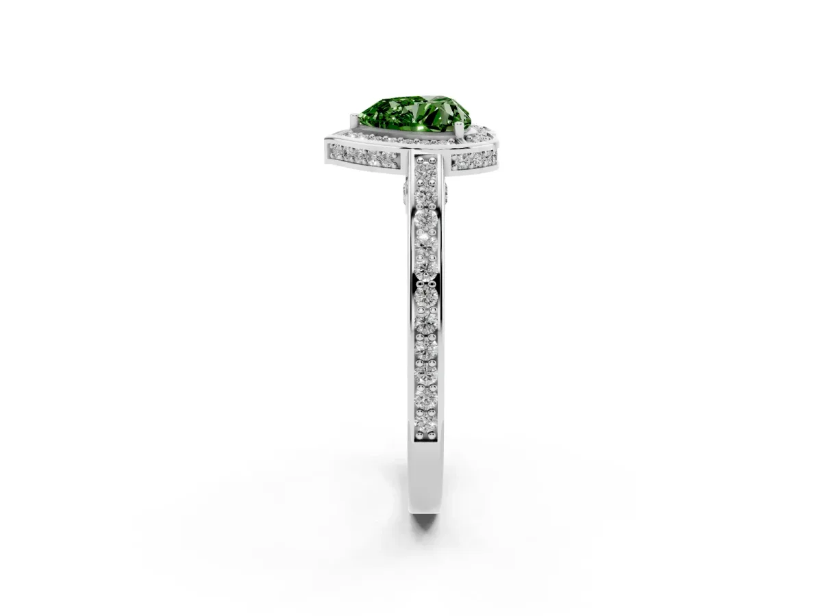 Fancy Green Heart Cut Cut Halo Pave Split Shank Prong Setting Ring White gold