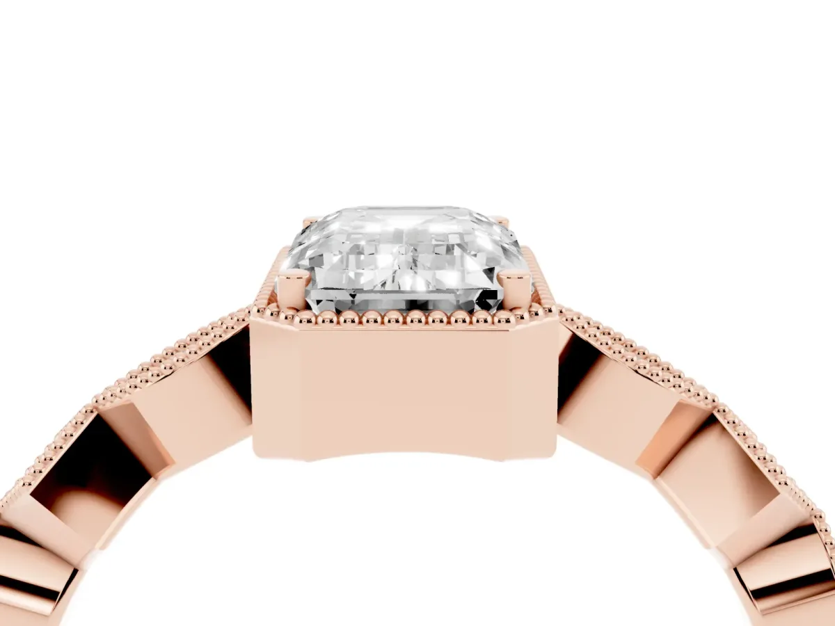 Emerald Cut Milgrain Marquise Diamond Twist Band Ring Rose gold