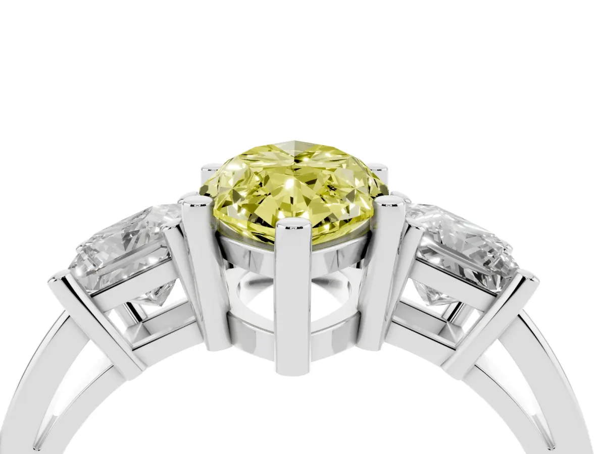 Fancy Yellow Three-Stone Marquise Cut Cut Solitaire Ring with Prong Setting Silver