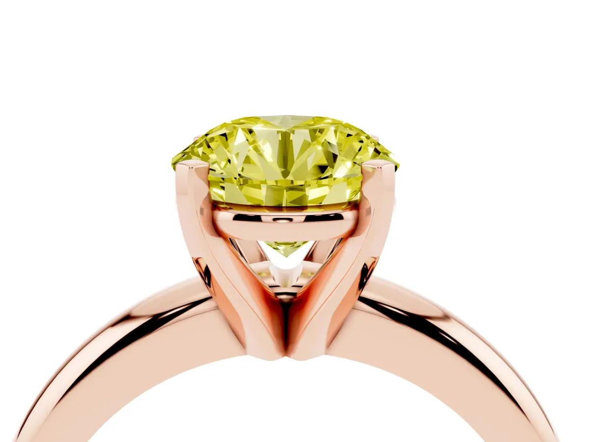 Fancy Yellow Round Cut Diamond Solitaire Engagement Ring with Round Band and Four-Prong Setting Rose gold