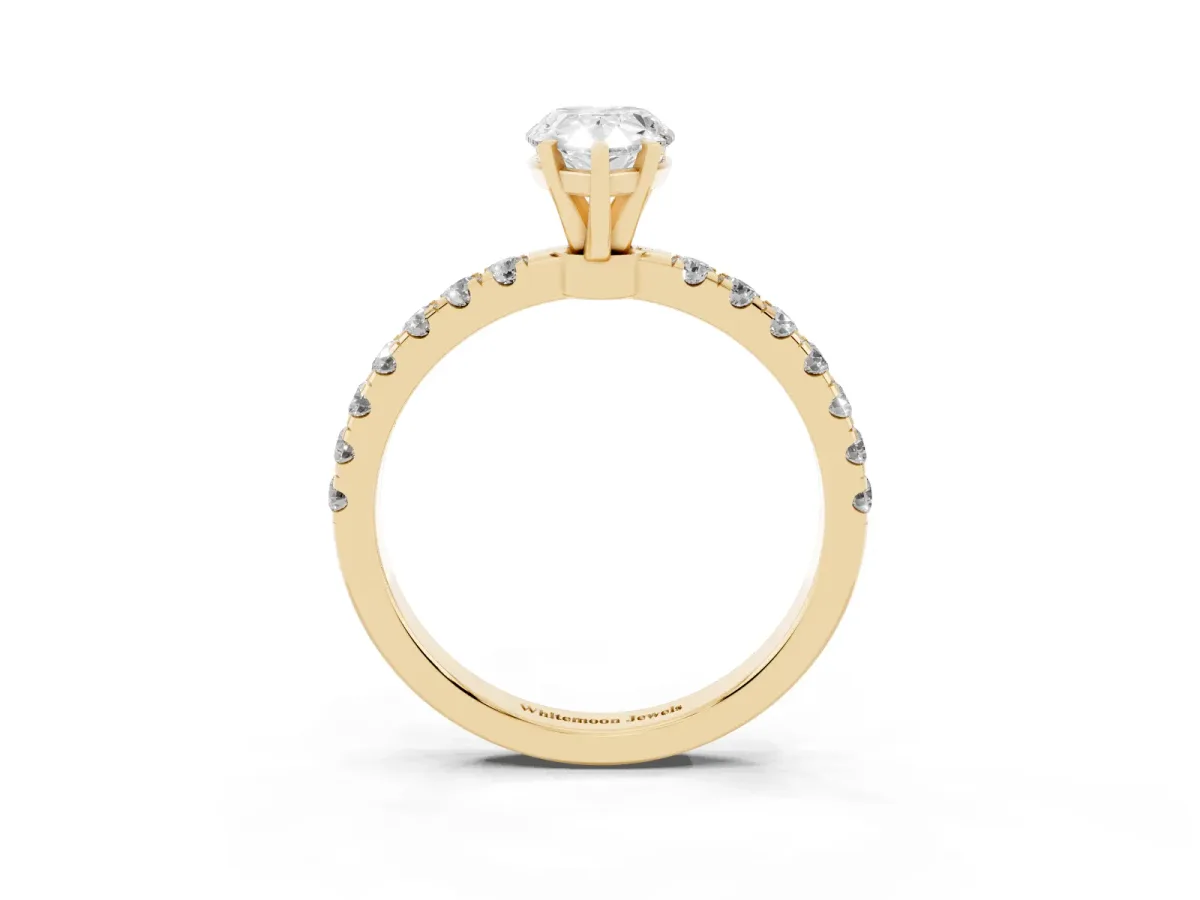 Pear Cut Diamond Solitaire Ring with Pavé Accents and Four-Prong Setting Yellow gold