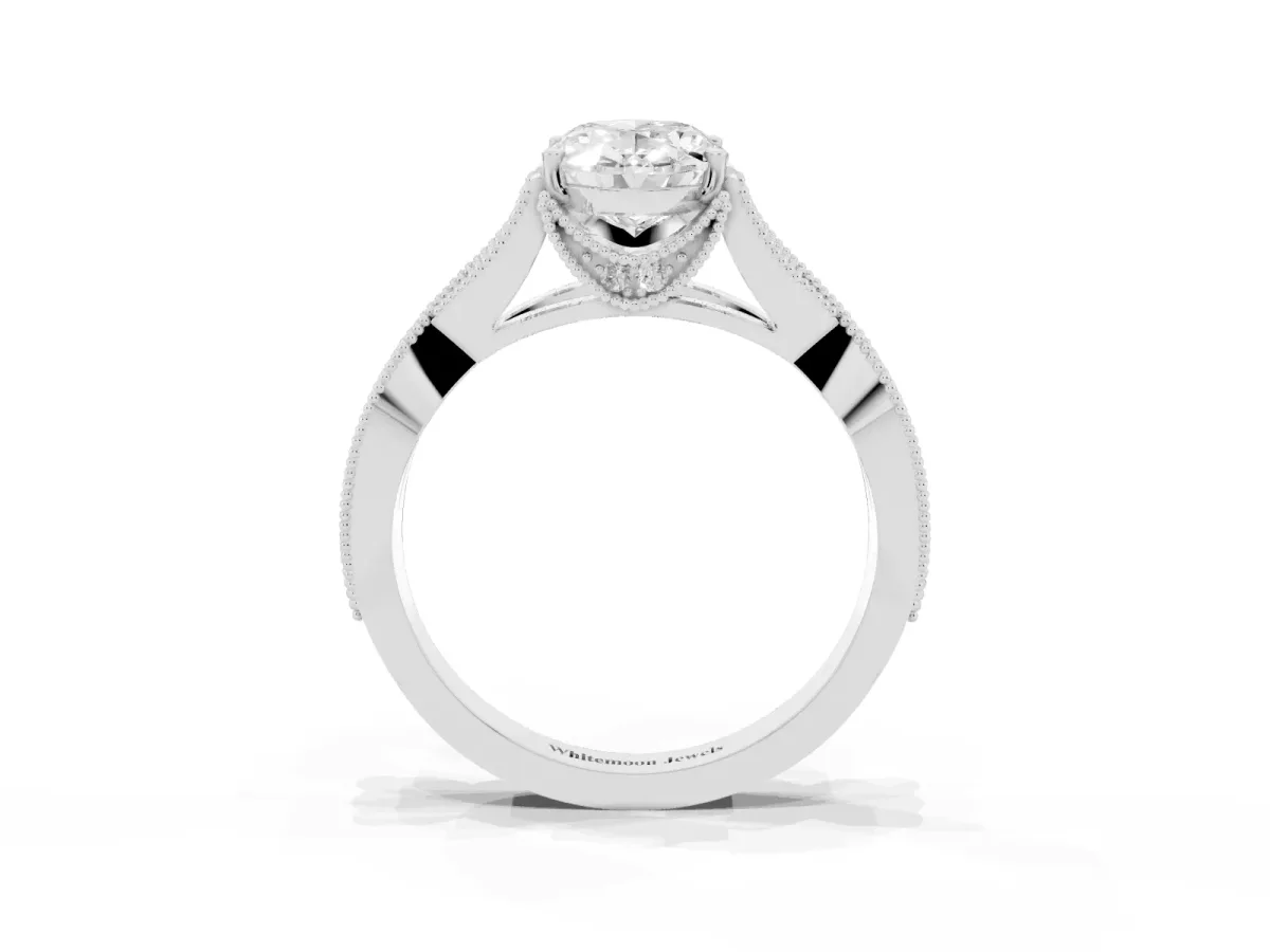 Oval Cut Cut Diamond Twisted Band with Milgrain Pave Setting and Four-Prong Setting Silver