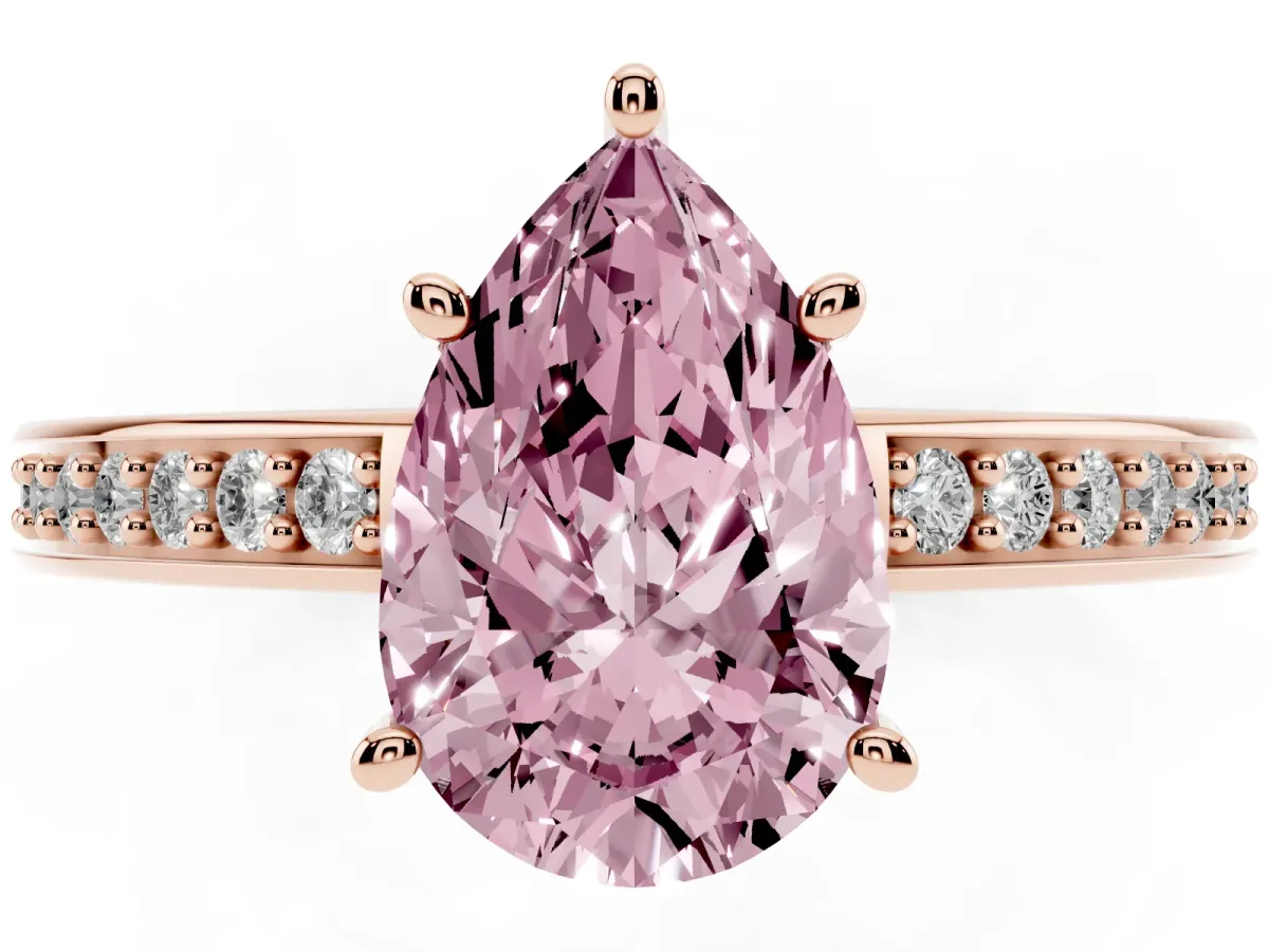Fancy Pink Pear Cut Solitaire Pavé Band Prong Setting Ring Rose gold