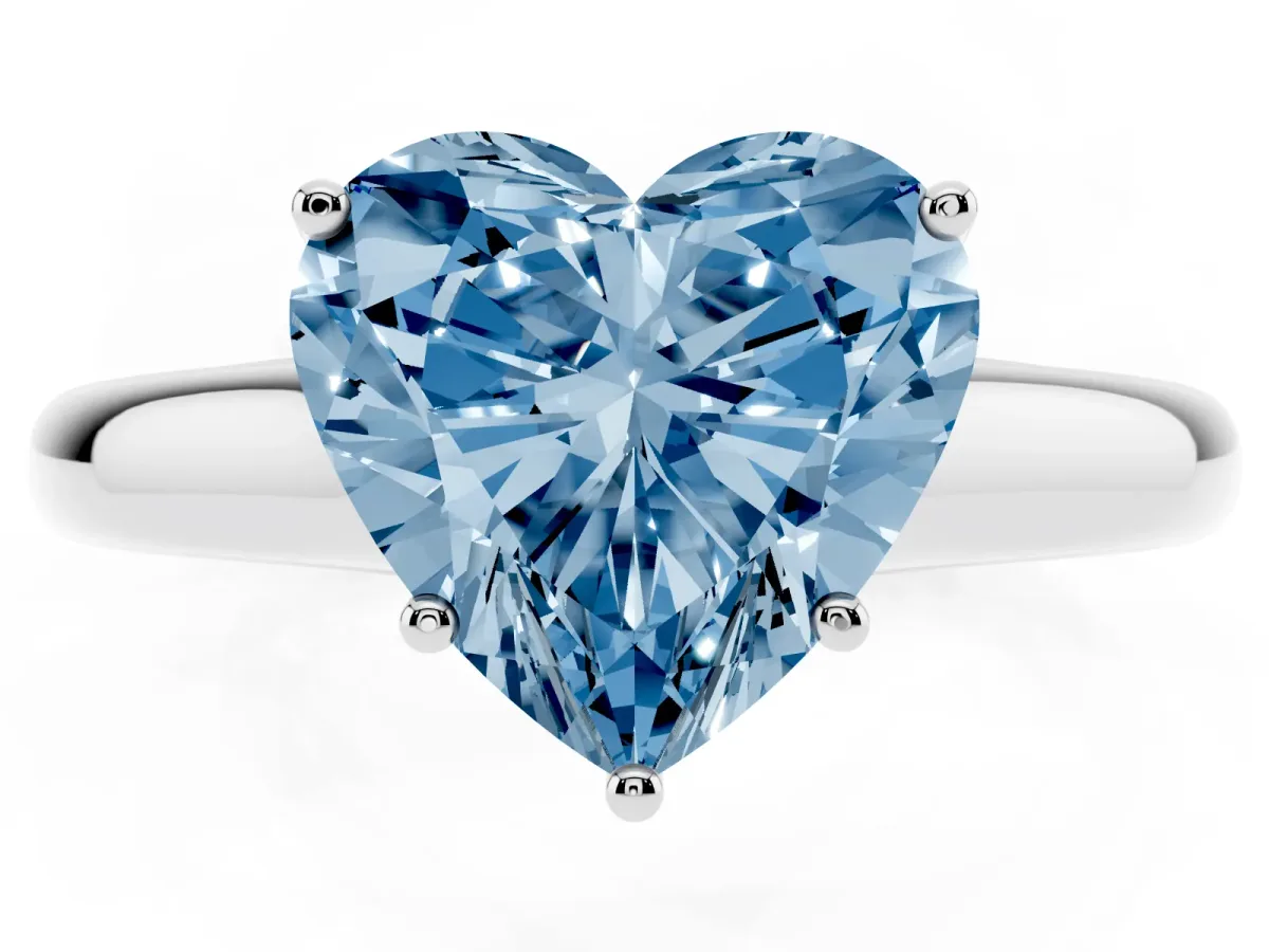 Fancy Blue Heart Cut Cut Diamond Solitaire Engagement Ring with Tapered Plain Band and Four-Prong Setting Platinum