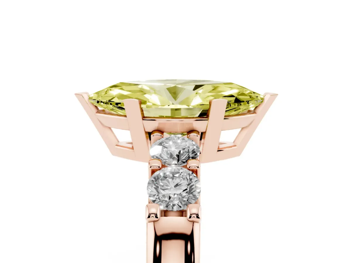 Fancy Yellow Marquise Cut Brilliant Cut Diamond Five-Stone Prong Set Engagement Ring with Channel Band Rose gold