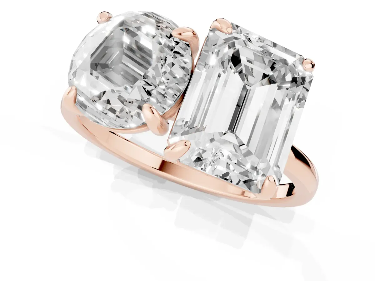 Round and Radiant Toi Moi Ring with Prong Setting and Plain Band Rose gold
