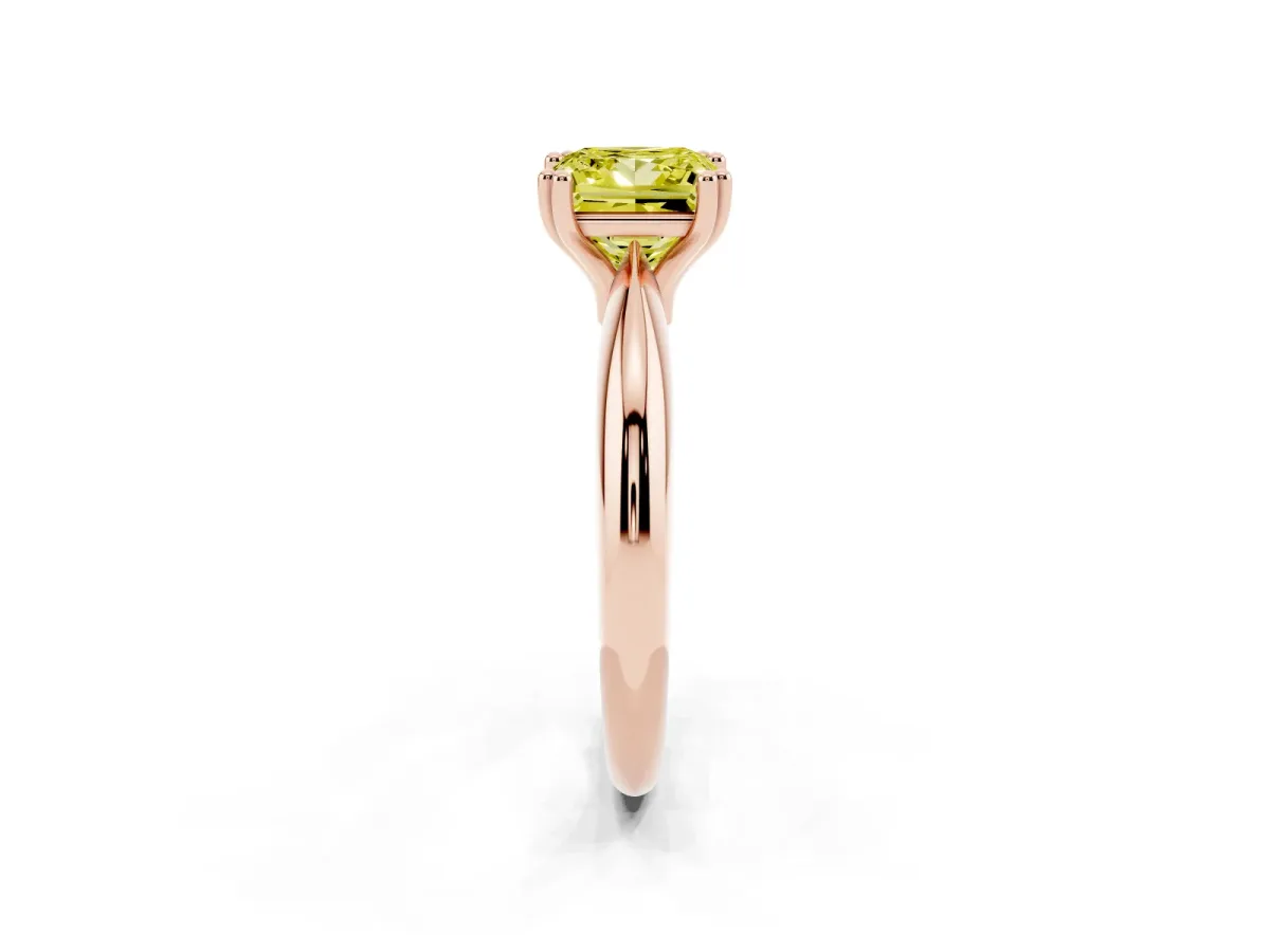 Fancy Yellow Princess Cut Cut Solitaire Engagement Ring with Tapered Band and Four-Prong Setting Rose gold