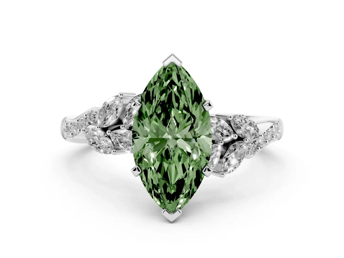 Fancy Green Marquise Cut Solitaire Marquise Twist Band with Six-Prong Setting Silver