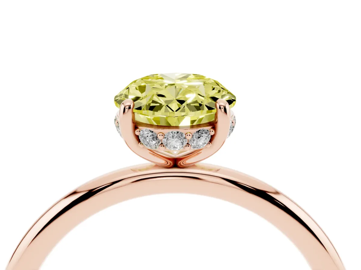 Fancy Yellow Oval Cut Solitaire Diamond Ring with a Classic Band and Four-Prong Setting Rose gold