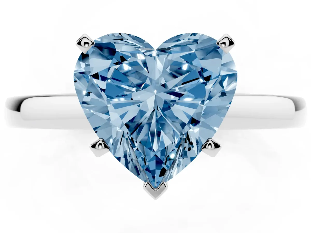 Fancy Blue Heart Cut Solitaire Diamond Engagement Ring with Four-Prong Setting on a Classic Band White gold