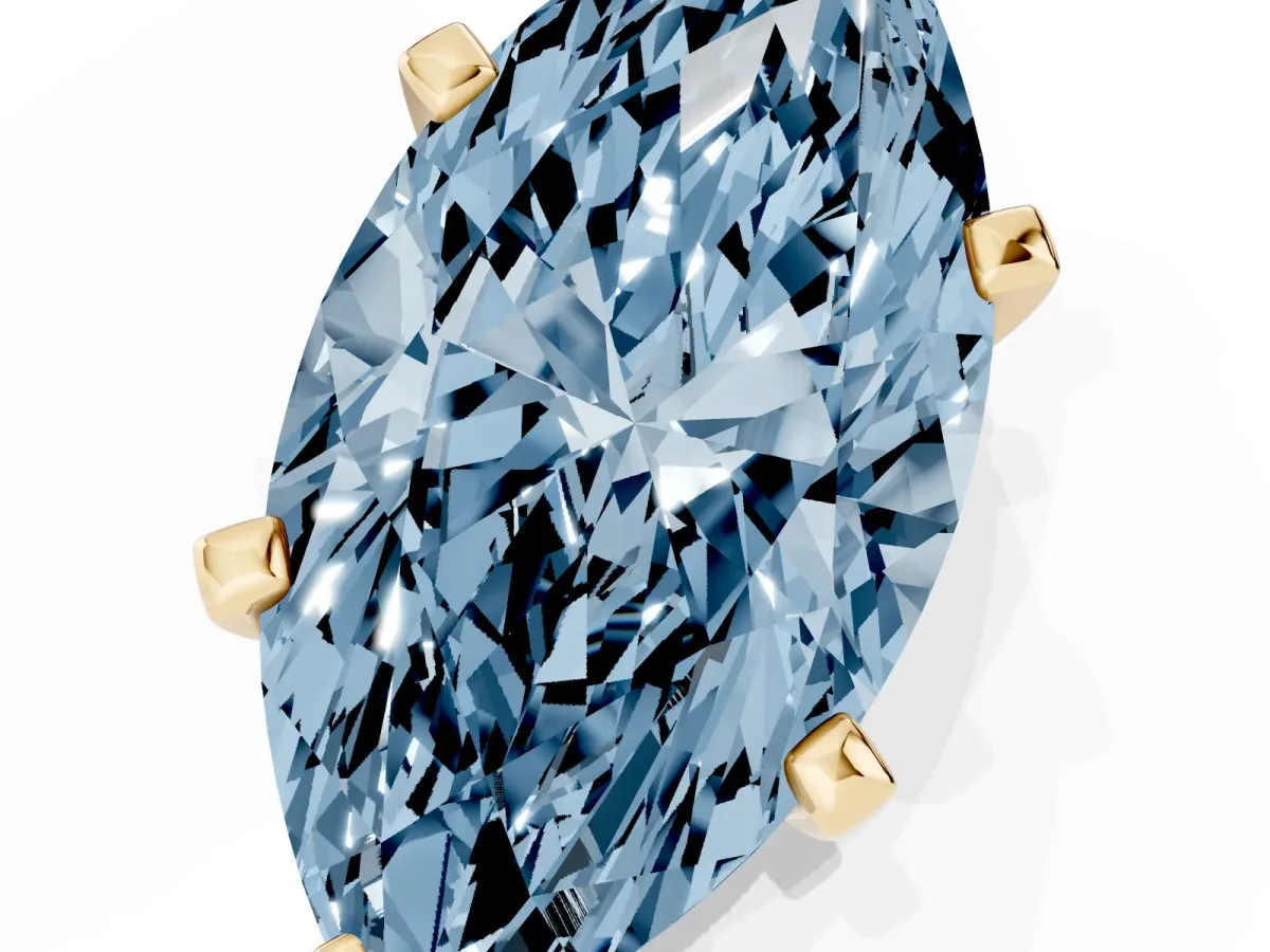Fancy Blue Marquise Cut Diamond Solitaire Ring with Prong Setting and Classic Band Yellow gold
