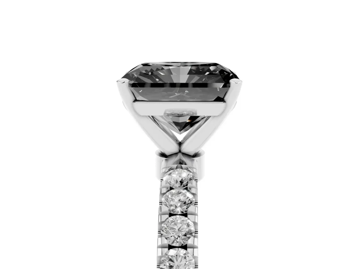 Fancy Black Radiant Cut Diamond Solitaire Ring with Pavé Accents and Four-Prong Setting Silver