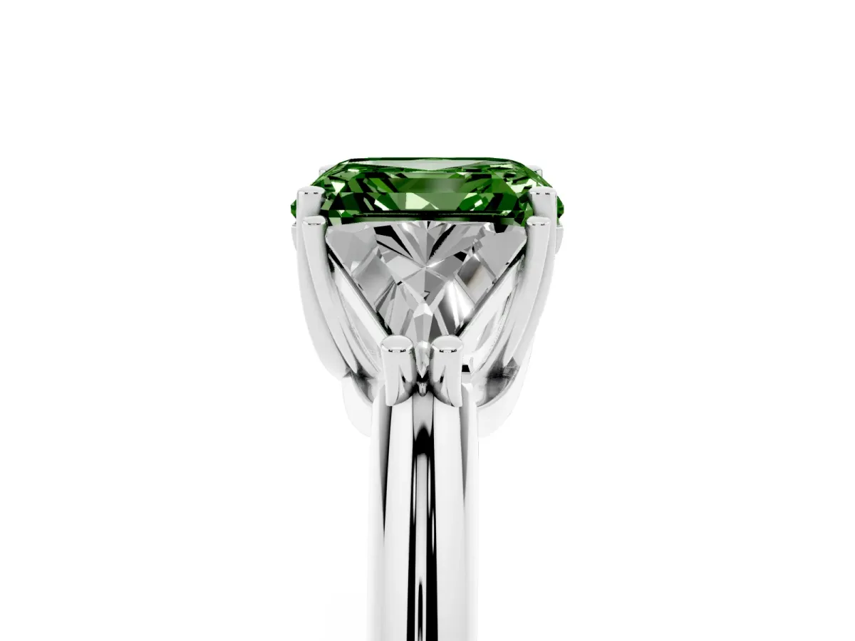 Fancy Green Three-Stone Asscher Cut Diamond Engagement Ring with Trillion Side Stones and Prong Setting Silver