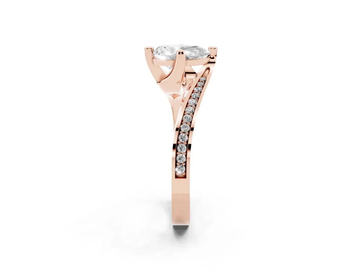 Pear Cut Solitaire Diamond Twist Band with Pavé Setting and Four-Prong Setting Rose gold