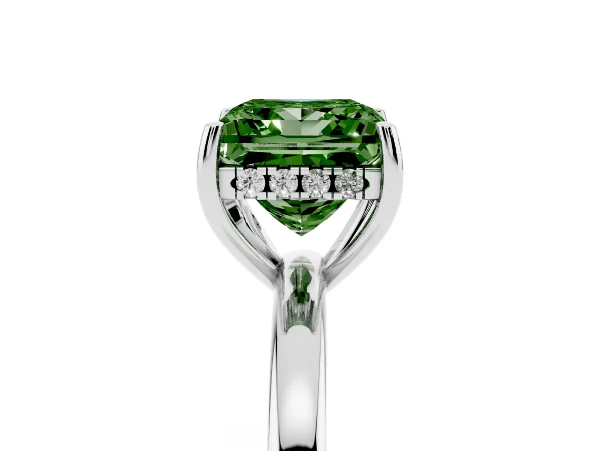 Fancy Green Princess Cut Solitaire Diamond Ring with Prong Setting and Plain Band White gold