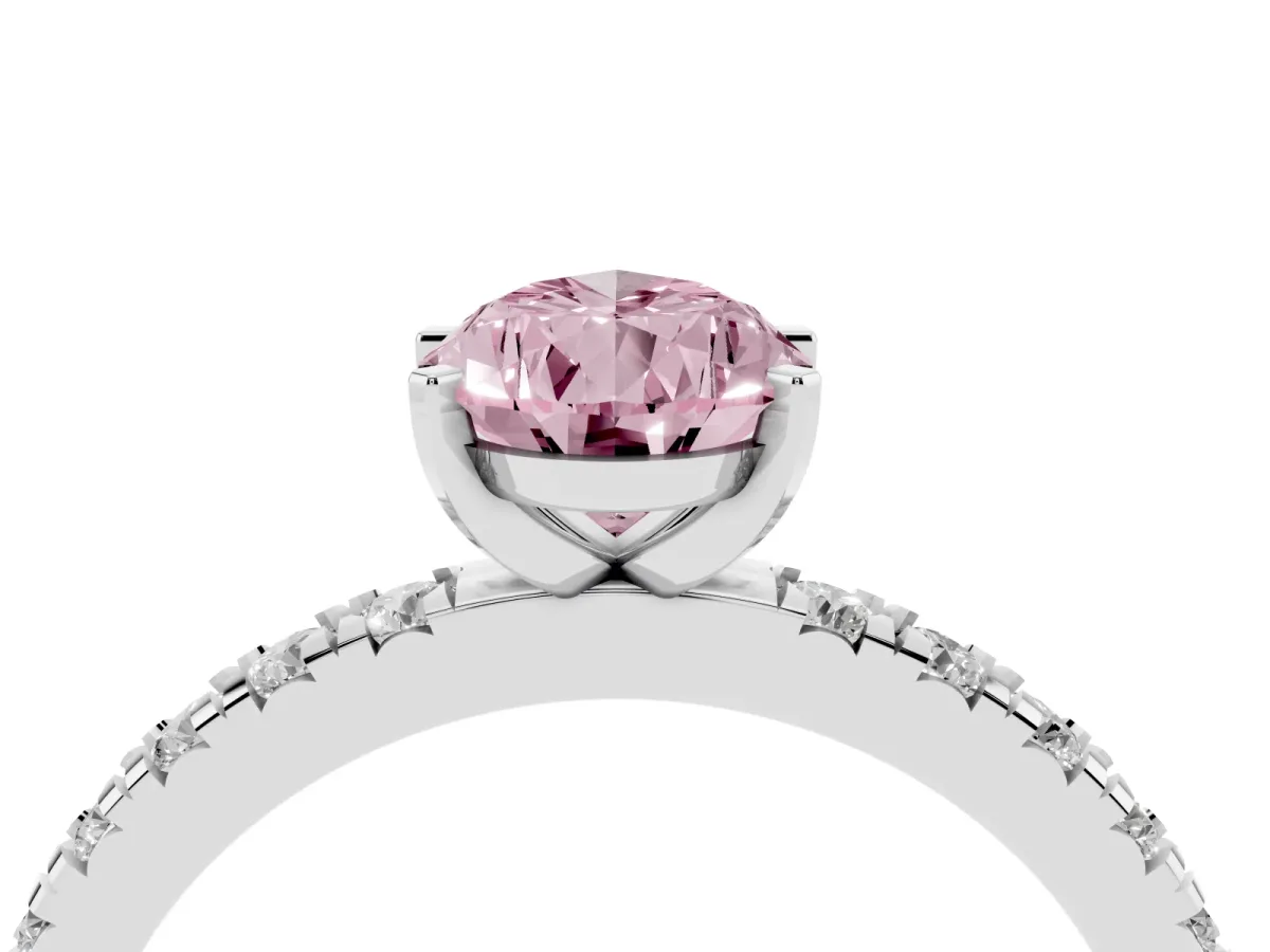 Fancy Pink Pear Cut Diamond Pavé Band Solitaire with Four-Prong Setting Silver