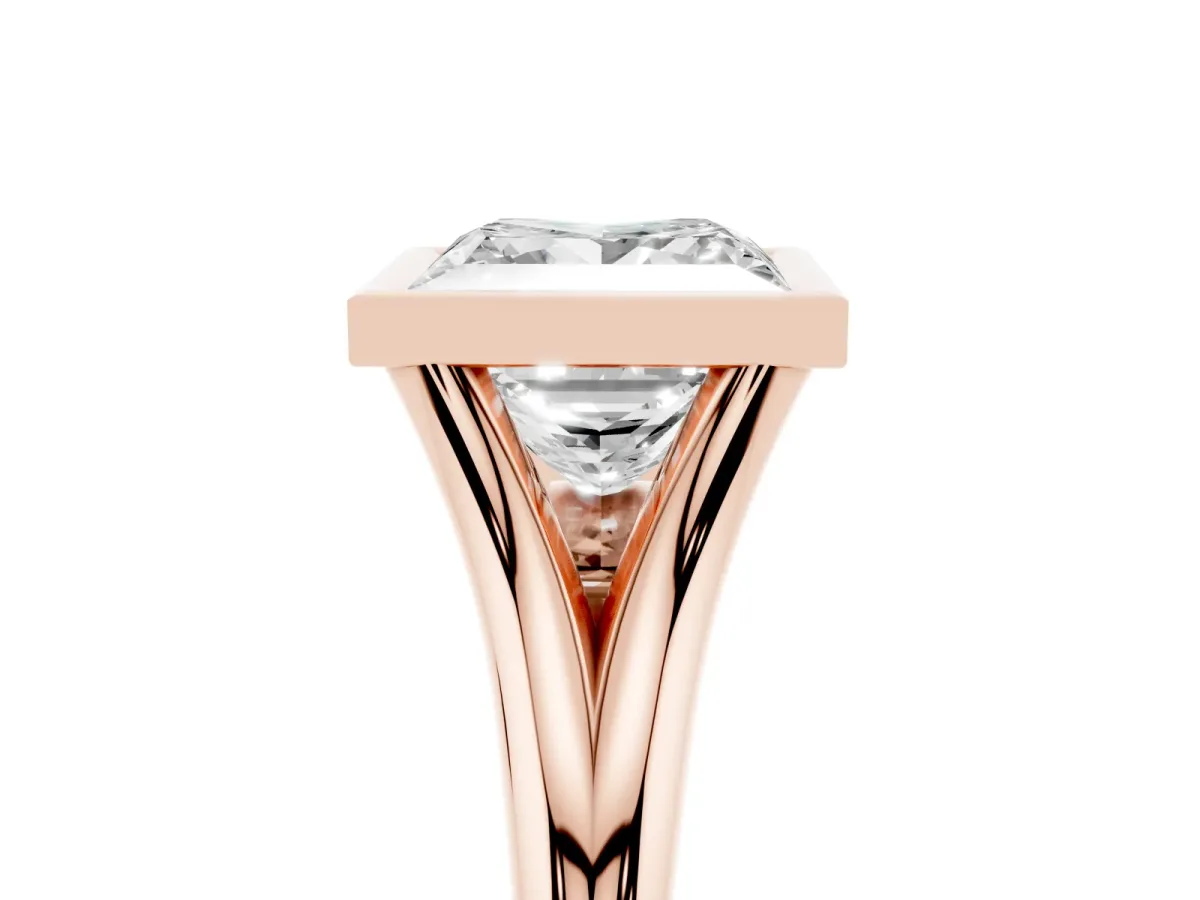 Bezel Set Princess Cut Cut Solitaire Ring with Tapered Band Rose gold