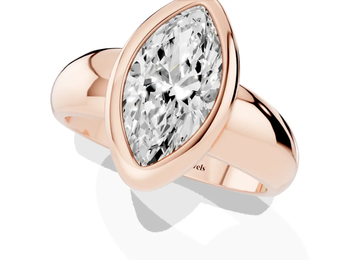 Bezel Set Marquise Cut Solitaire Ring with Wide Band Rose gold