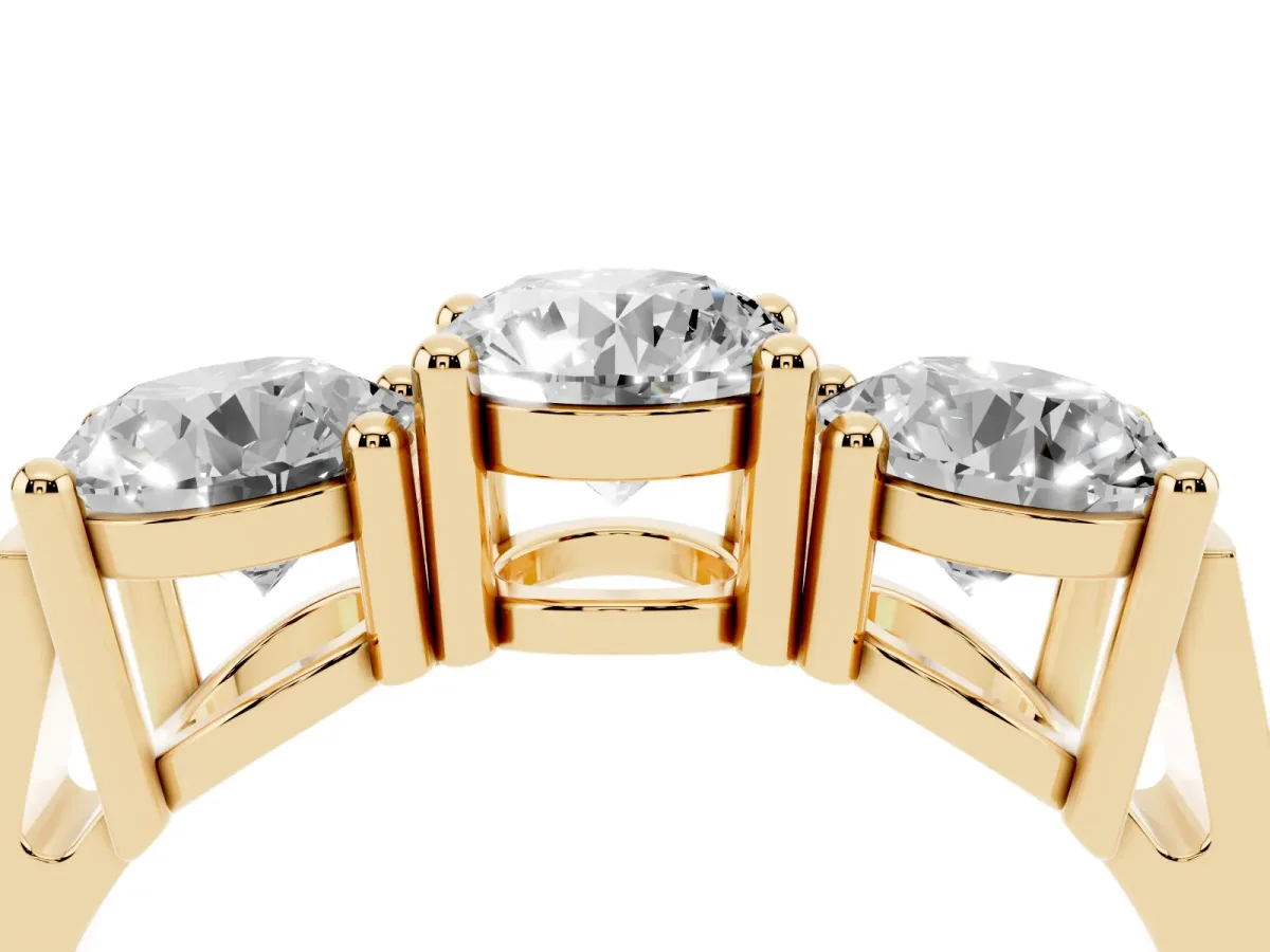 Three-Stone Round Cut Diamond Channel Band with Prong Setting Yellow gold