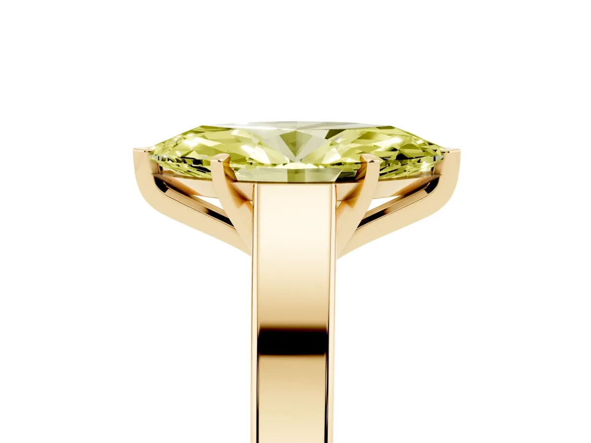 Fancy Yellow Marquise Cut Solitaire Engagement Ring with Four-Prong Setting and Tapered Band Yellow gold
